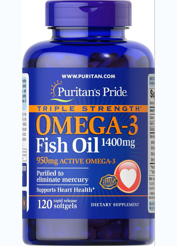 Омега-3 Puritan's Pride Omega-3 Fish Oil Triple Strength 1400 mg 90 Softgels Puritans Pride (292555754)
