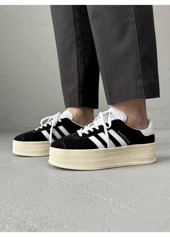 Чорні Осінні кросівки чоловічі adidas gazelle bold black / white адідас газель No Brand