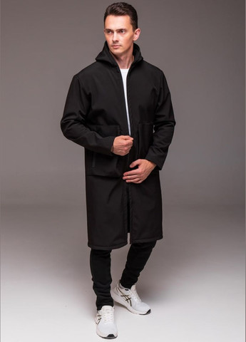 Черное демисезонное Пальто Удлиненное Softshell на флисе No Brand