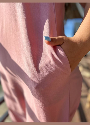 Пудровое повседневный льняное платье макси свободного кроя MonCher