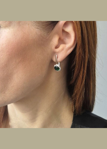 Срібні сережки Палички із Зеленим каменем срібло 925 проби Родоване 72269з 3.78г No Brand (318093545)