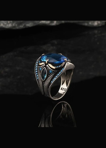 Чоловіча каблучка вінтажна Імператорської влади з синім каменем і блакитними фіанітами розмір 20 Fashion Jewelry (288129393)