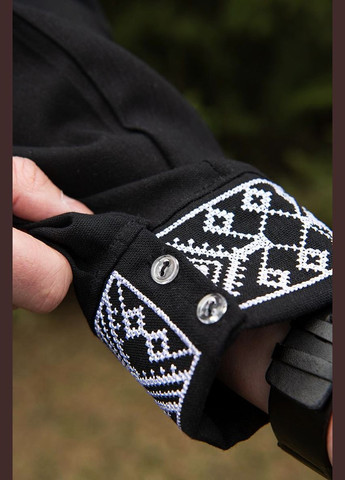 Чорна вишиванка чоловіча «спадщина» лляна сорочка з довгим рукавом візерунок орнамент приталена, вільна, пряма льон (333616106)