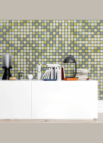 Самоклеющаяся алюминиевая плитка серебряная с золотом шахматы 300х300х3мм SW-00001827 (D) Sticker Wall (298400381)