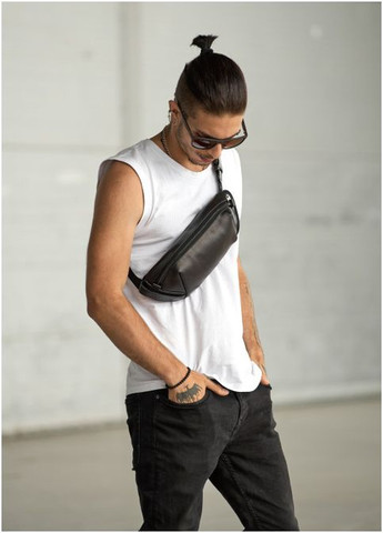 Мужская кожаная сумка на пояс бананка Holster MSH черная с перфорацией (R-87119131m-VS) Sambag (302450048)