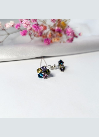 Серебряные женские сережки (пара) гвоздики Цветок с разноцветными камнями серебро 925 пробы 2236 2.70г No Brand (306742094)