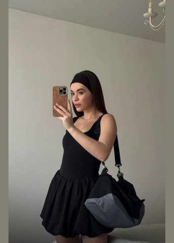 Чорний трендовий комбінезон із шифоновою спідницею No Brand 381 однотонний чорний