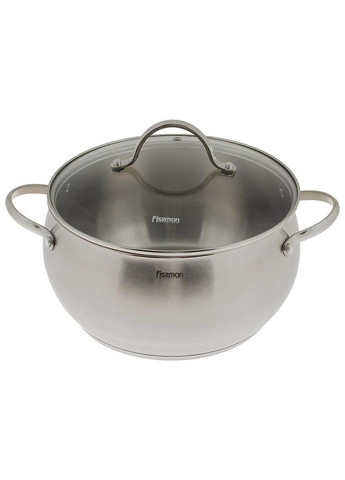 Кастрюля из нержавеющей стали 3,5л пузатая для готовки и тушения с крышкой стеклянной Fissman (368987470)