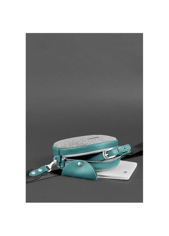 Кругла фетрова сумка жіноча через плече Таблетка зі шкіряними бірюзовими вставками BlankNote (302009131)