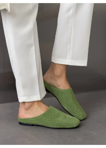 Зеленые замшевые мюли No Brand