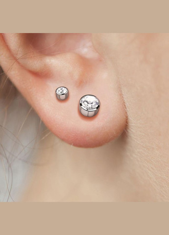 Титановые серьги-гвоздики (пусеты) T23ER02-03-C с фианитом (3 мм), серебристого цвета Spikes (333698100)