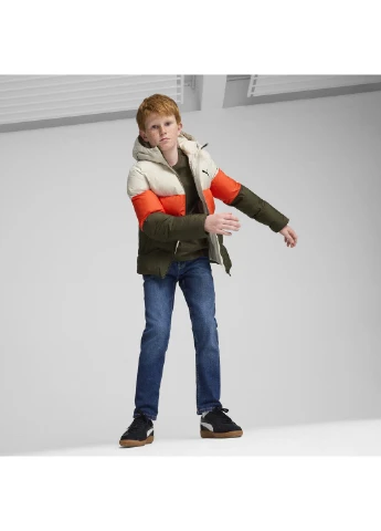 Зеленая демисезонная детская куртка poly hooded puffer jacket youth Puma