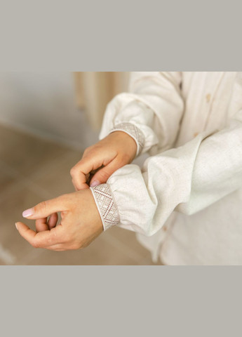 Бежева сорочка вишита жіноча лляна на стійку яворина візерунок орнамент вільна віскоза, льон (335980179)