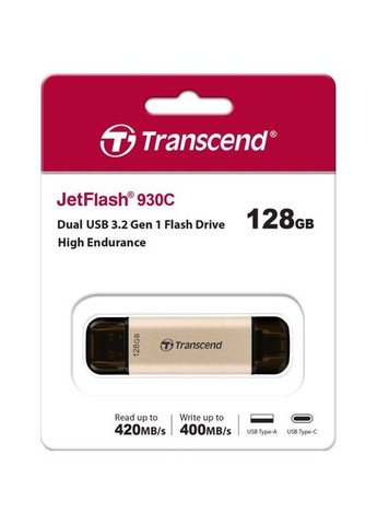 USB флэш-накопитель 128GB JetFlash 930 GoldBlack USB 3.2/Type-C (TS128GJF930C) Transcend 128GB JetFlash 930 Gold-Black USB 3.2/Type-C (295930234)