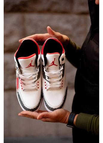 Сірі Осінні кросівки чоловічі nike air jordan 3 white grey red найк аір джордан No Brand