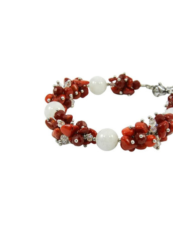 Эксклюзивный браслет "Калина под снегом" Адуляр сфера, Коралл крошка, 10 мм 19 Fursa fashion (322313875)