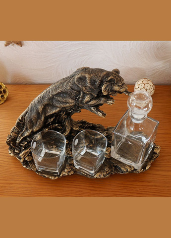 Штоф Тигр в прыжке подарочный набор для виски 43 см (ШП415 бронза) Гранд Презент (282743513)