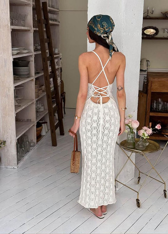 Молочное кэжуал пляжное платье кружево Art Knit однотонное