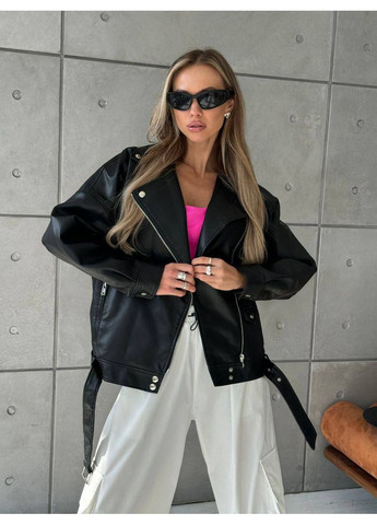 Черная куртка удлиненная экокожа, на подкладке Україна