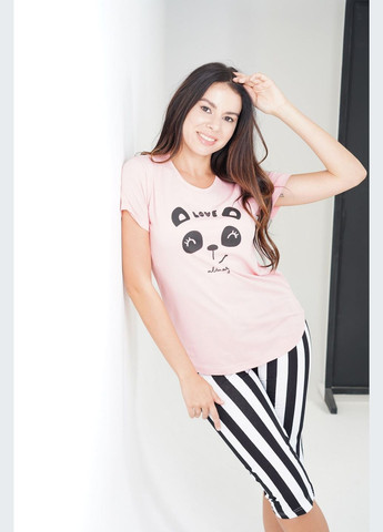 Розовая всесезон пижама женская ( футболка, бриджи) футболка + бриджи Vienetta