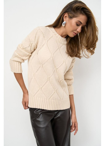 Молочний зимовий жіночий джемпер ромби з вовни мериноса та альпаки (2866) Triko Bakh
