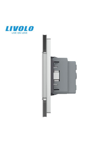 Подвійна електрична розетка з заземленням, сіра, скляна рамка, шторки, 250В 16А (VL-C7C2EU-15) Livolo (370971478)