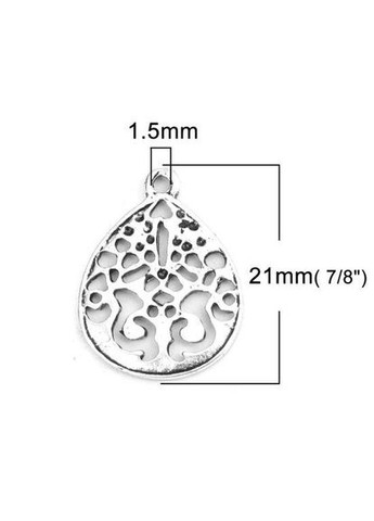 Подвеска Кулон водяная капля узоры Античное серебро 21 мм x 16 мм Finding (316251555)