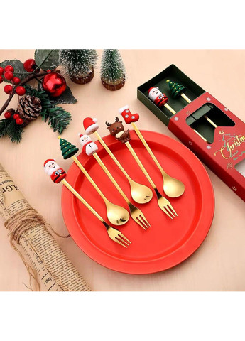 Подарунковий набір столових приладів з різдвяним декором (3 десертні ложки + 3 десертні вилки) No Brand (314946581)