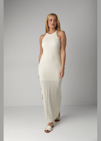 Кремовое ажурное платье макси с американской проймой Lurex