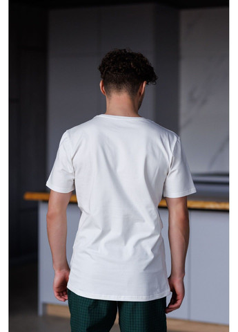 Піжама чоловіча футболка молочна + штани SOFT в клітинку зелені Handy Wear (329447832)