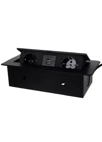 Скрытая двойная встроенная выдвижная розетка с плоскими краями 2 входа USB 2.1 алюминий 26,5х12х7 см (477143-Prob) Черная Unbranded (294908245)