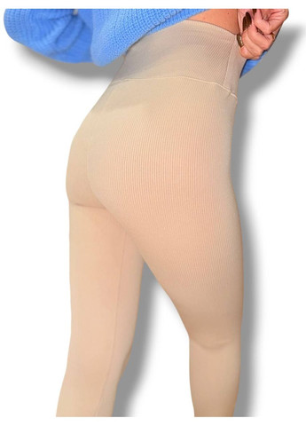 Жіночі лосини еластичні в рубчик з високим широким поясом без утеплення демісезон 99-101см чорні No Brand (318450630)