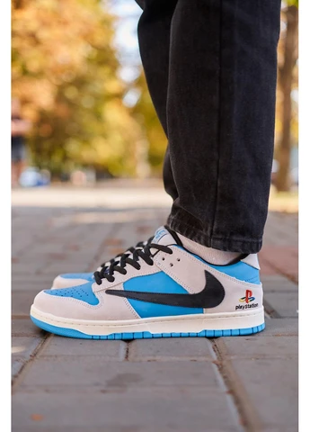 Синій літні кросівки nike sb dunk low x travis scott playstation blue найк сб данк сині No Brand