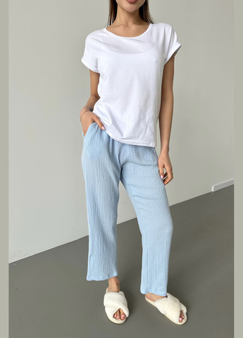 Голубая всесезон пижамный комплект футболка белая и муслиновые брюки футболка + брюки German Volf
