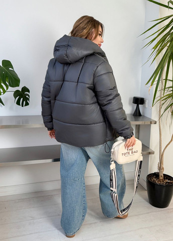 Графитовая демисезонная куртка женская демисезонная с капюшоном на синтепоне No Brand
