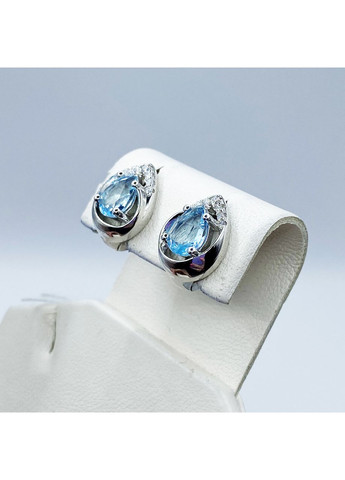 Сережки срібні з блакитним топазом і кубічним цирконієм 4,55 г No Brand (369737622)