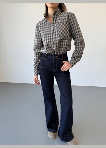 Синяя повседневный рубашка в клетку Lilove с длинным рукавом