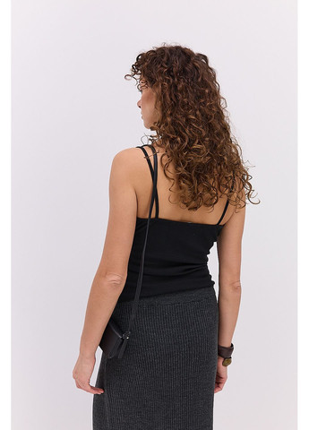 Майка женская из трикотажа в рубчик черная с кружевом на декольте Arjen — 364967556