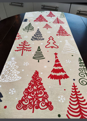 Ранер на стіл, декоративна доріжка бежева водовідштовхувальна тефлонова Новорічна ялинка 45, 140 Maystat (307060931)