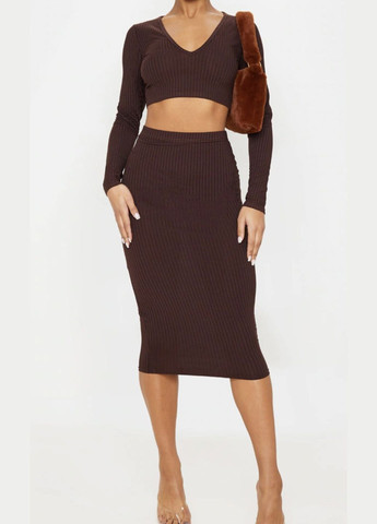 Коричневая однотонная юбка PrettyLittleThing