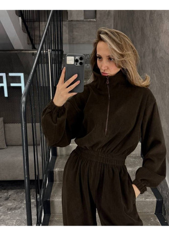 Стильный женский велюровый комбинезон оверсайз. Україна коричневый повседневный велюр