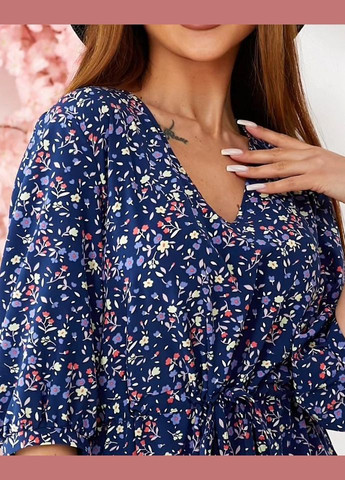 Темно-синее повседневный женское платье с воланом и прямым кроем (ll199835662) LadyLike