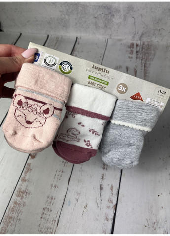 Комбіновані шкарпетки (набір 3 пари) дитячі махрові для дівчинки різнобарвний (45/100) Lupilu малюнки (366265743)