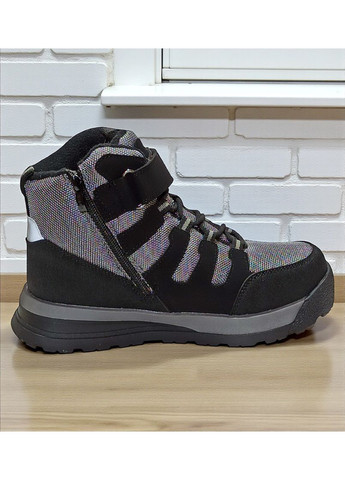 Серые подростковые зимние дутики на овчине для мальчика, термоботинки на овчине для мальчика, зимние ботинки для подростка Biki на липучке