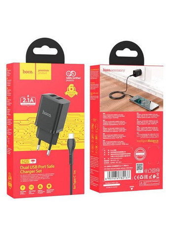 Набор зарядный N25 Maker (2 USB) + Кабель TypeC черные 6931474782137 Hoco (279554530)