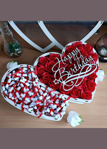 Подарочный бокс двойное сердце с розами и 101 причиной «Почему я тебя люблю» (ar145) No Brand (316680147)