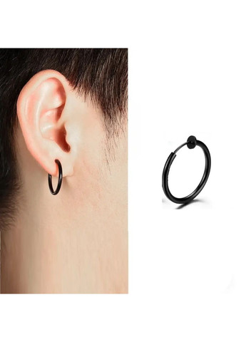 Мужские серьги-клипсы черные кольца 1шт из стали без прокола No Brand (338228675)