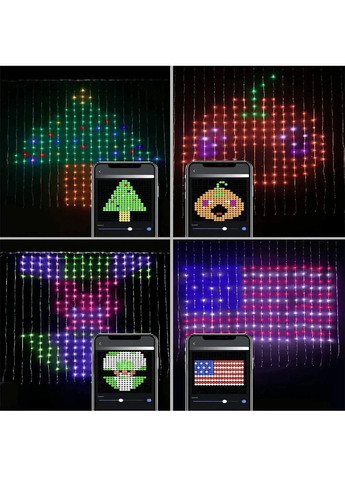 Светодиодная умная гирлянда штора с работой от USB Bluetooth подключением к телефону пультом 2х2 м 400LED (478762-Prob) Unbranded (311480980)