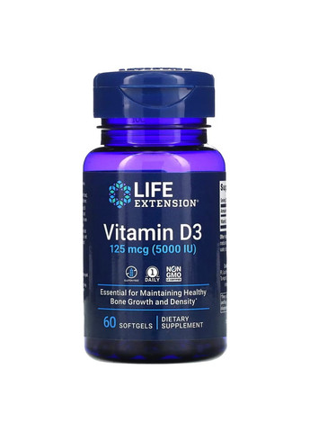 Витамины и минералы Vitamin D3 5000 IU, 60 капсул Life Extension (293341847)