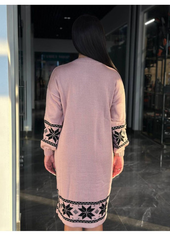 Бледно-розовое праздничный, повседневный, кэжуал женское вязаное платье No Brand с орнаментом